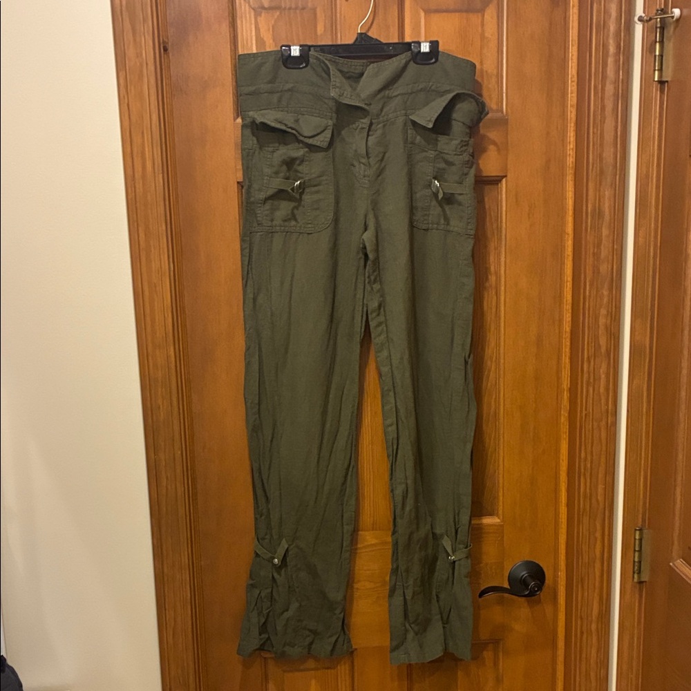 💗United colors of Benetton Olive Green Cargo Pants high waisted paper bag XS